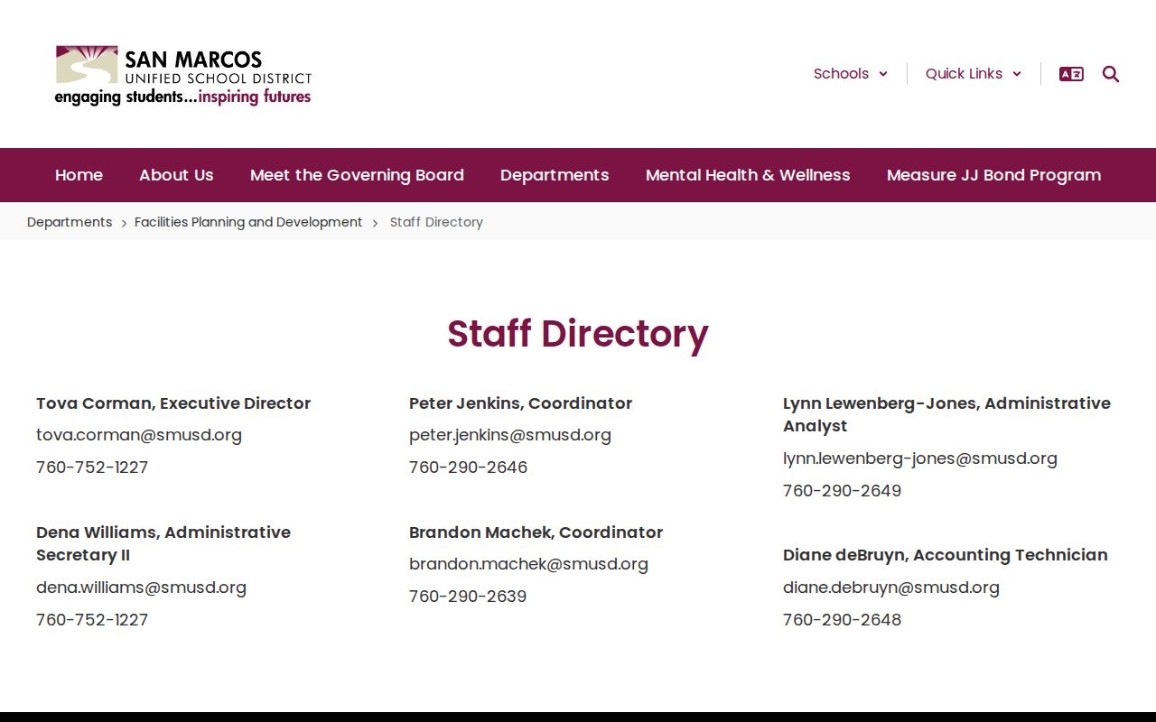 San Marcos people search through the school district directory