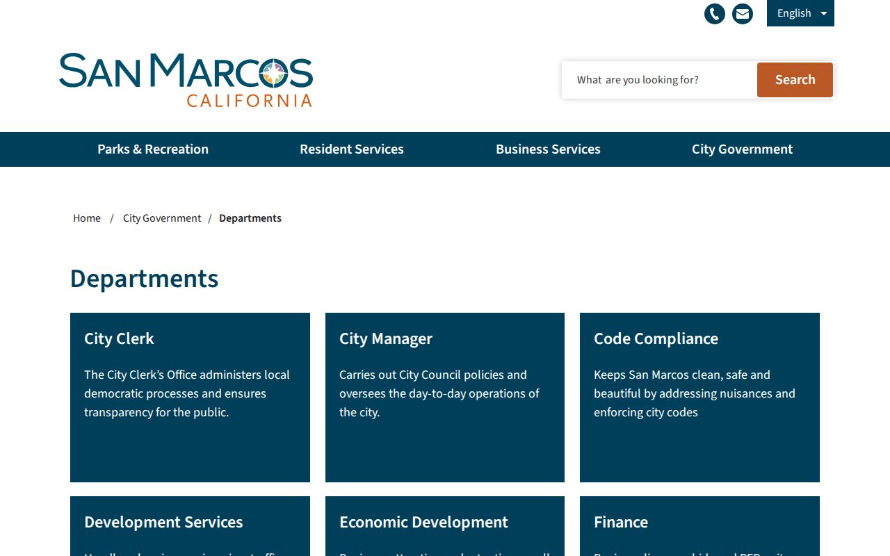 San Marcos people directories page for city departments