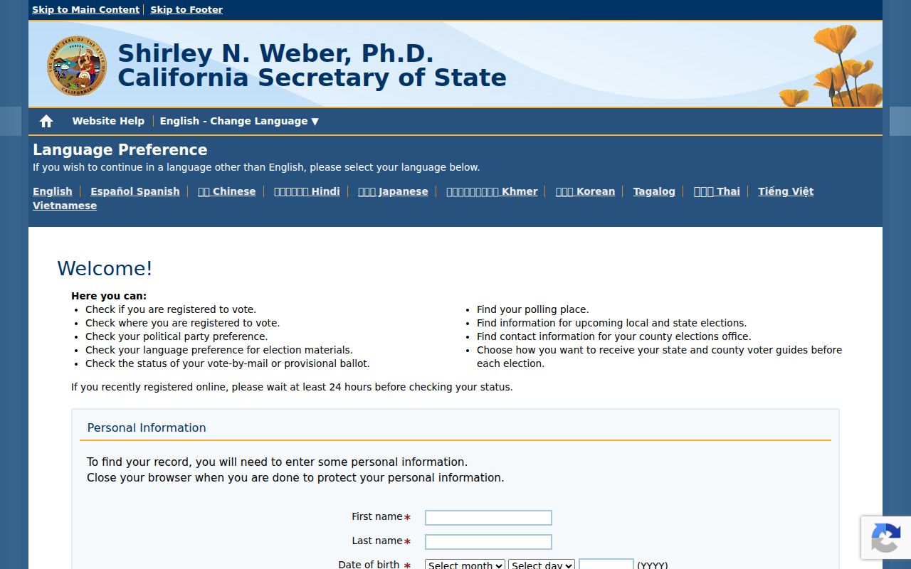 San Marcos voter records lookup through California My Voter Status
