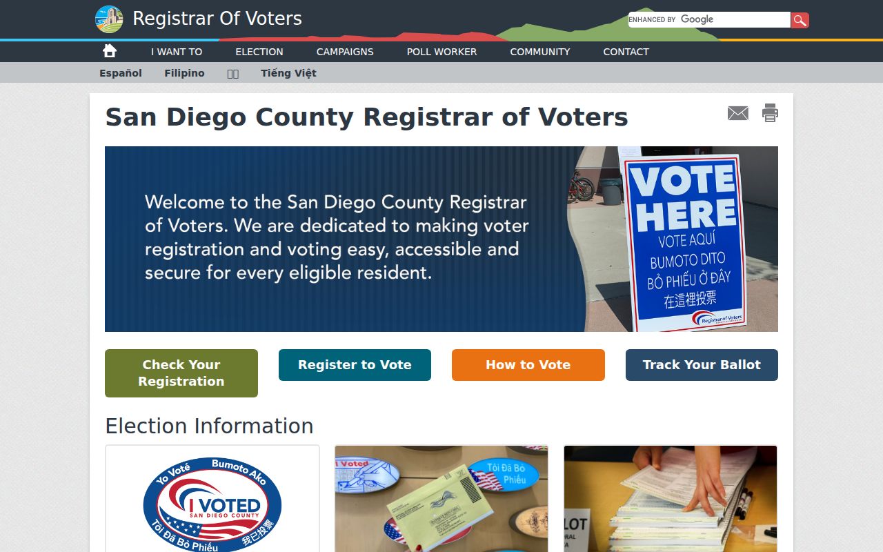 San Marcos voter registration records at the San Diego County Registrar portal